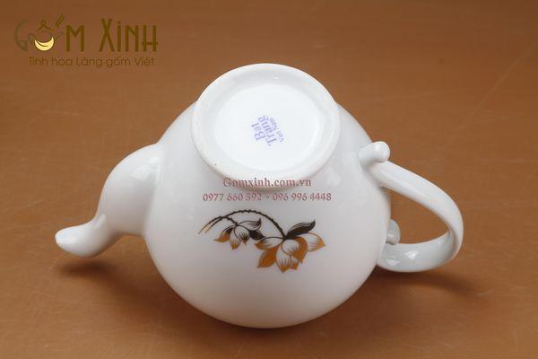 Bộ ấm chén Bát Tràng Camellia hoa sen vàng kim