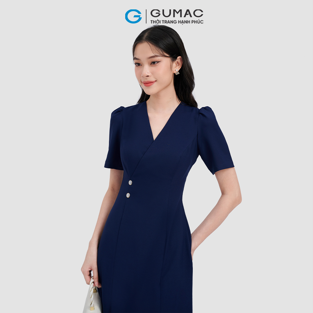 Đầm chéo ngực phối nút thời trang GUMAC DC11055