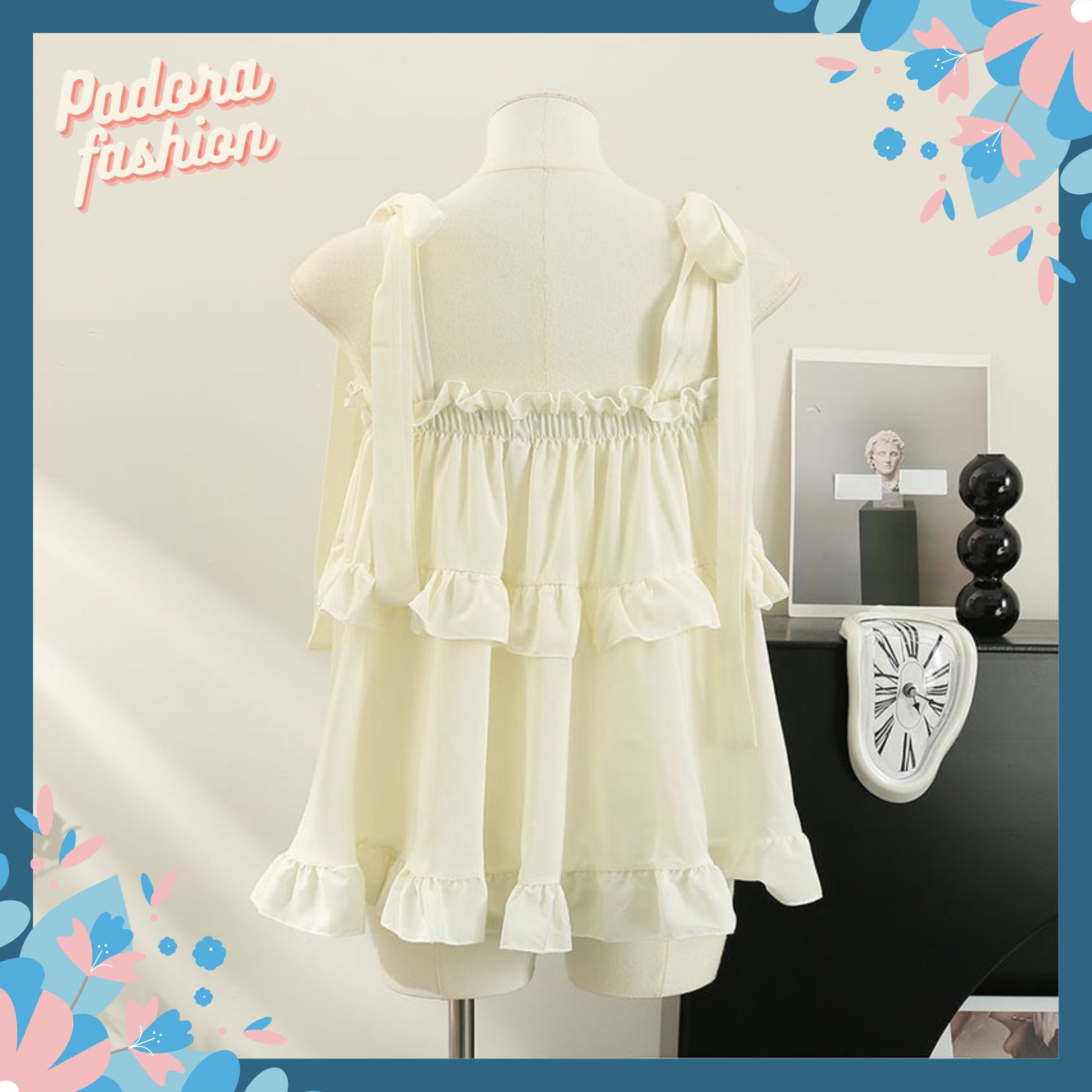 Áo 2 dây babydoll buộc nơ vai Áo kiểu nữ hai dây Padora-A91