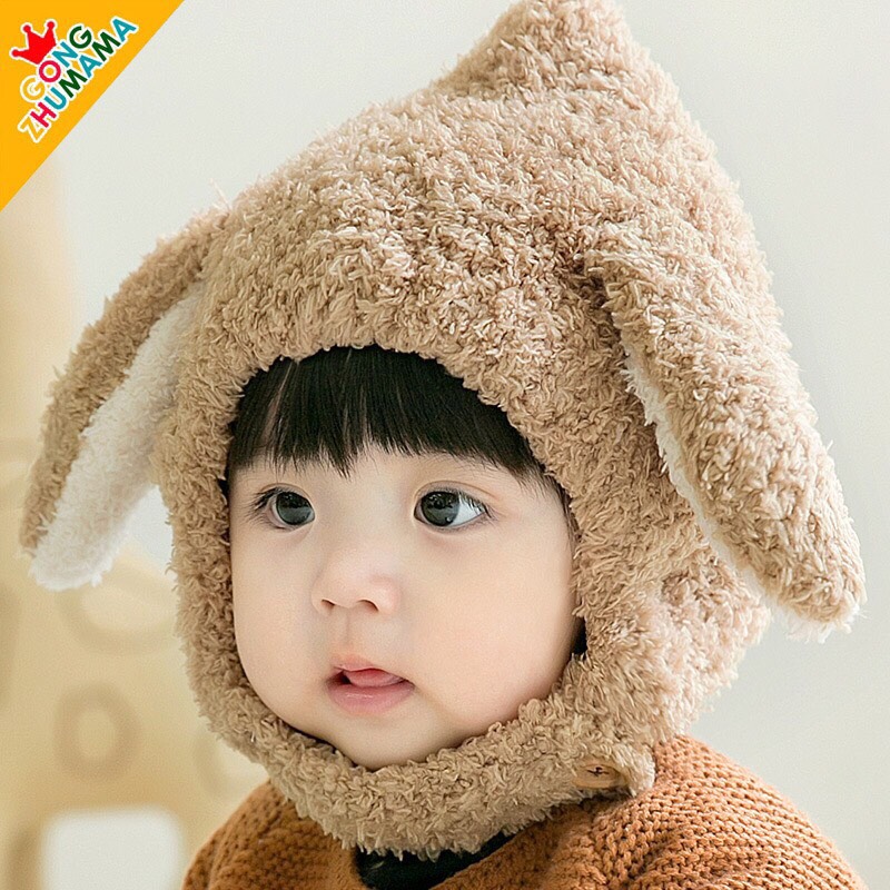 Mũ len tai cừu cài cúc cho bé 6-36 tháng nón lông cừu cho bé sơ sinh