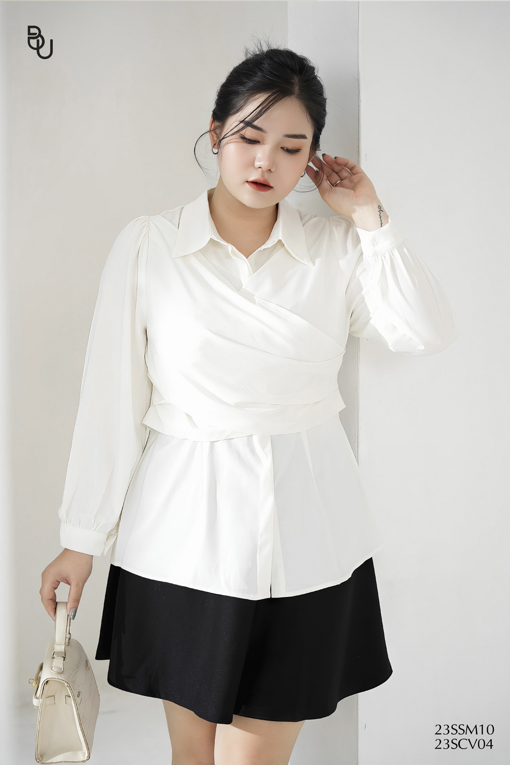 Áo sơ mi đắp chéo eo BIGSIZE (55kg đến 95kg) - 23SSM10 - [BUstu Bigsize]