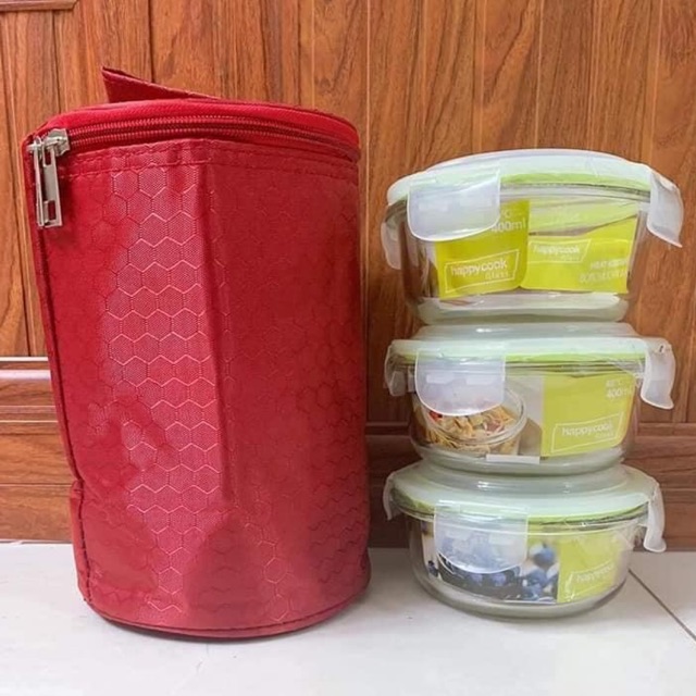 Bộ 3 thố thuỷ tinh giữ nhiệt 400ml của happy cook cực xịn đây