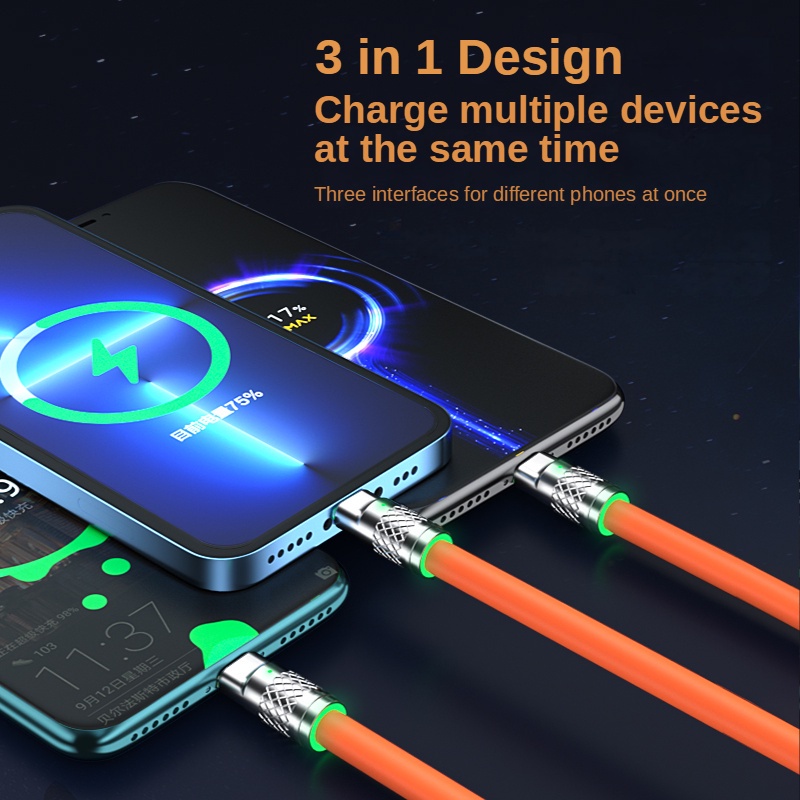 Dây Cáp Sạc Nhanh 120W 6A Bằng Silicone Dành Cho iPhone  / Type C / Android