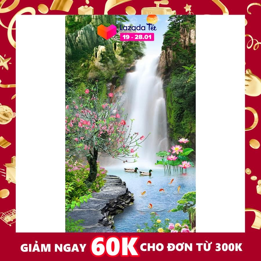 Tranh dán tường vtc sơn thủy hữu tình ud0168 kim sa
