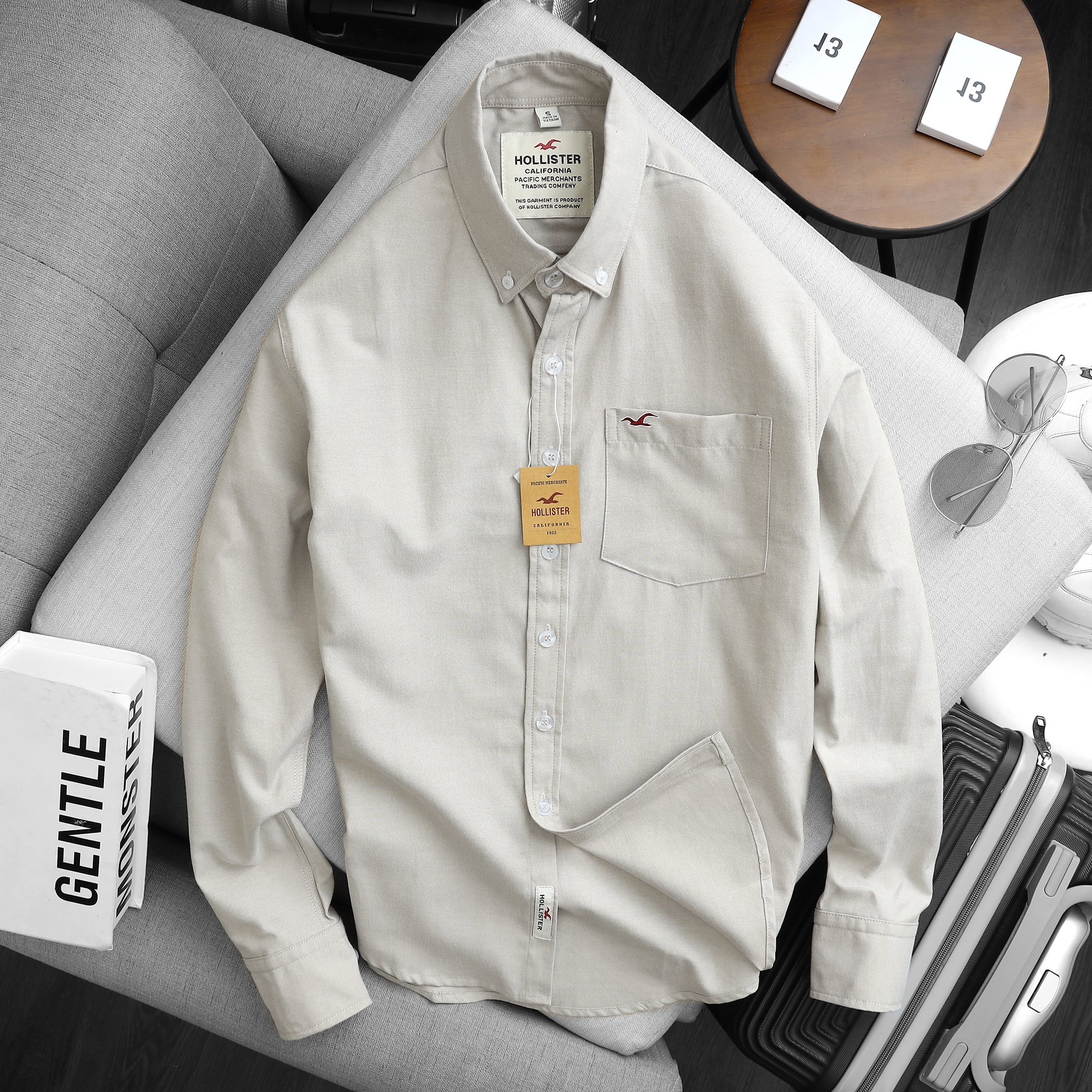 Áo sơ mi nam tay dài cao cấp hollister màu vàng kem nhạt vải oxford xịn - hàng vn xuất eu - đẳng cấp hàng hiệu quốc tế