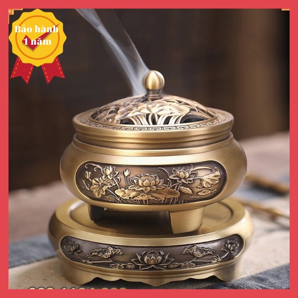 Lư xông trầm đồng chạm hoa văn tinh xảo
