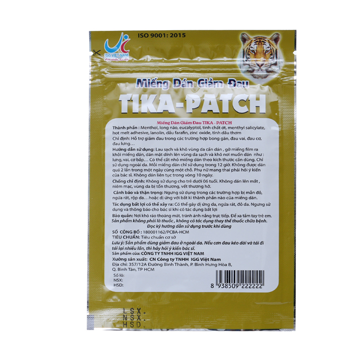 Miếng dán con hổ Tika-Patch- Giảm đau vai, đau cơ, đau lưng