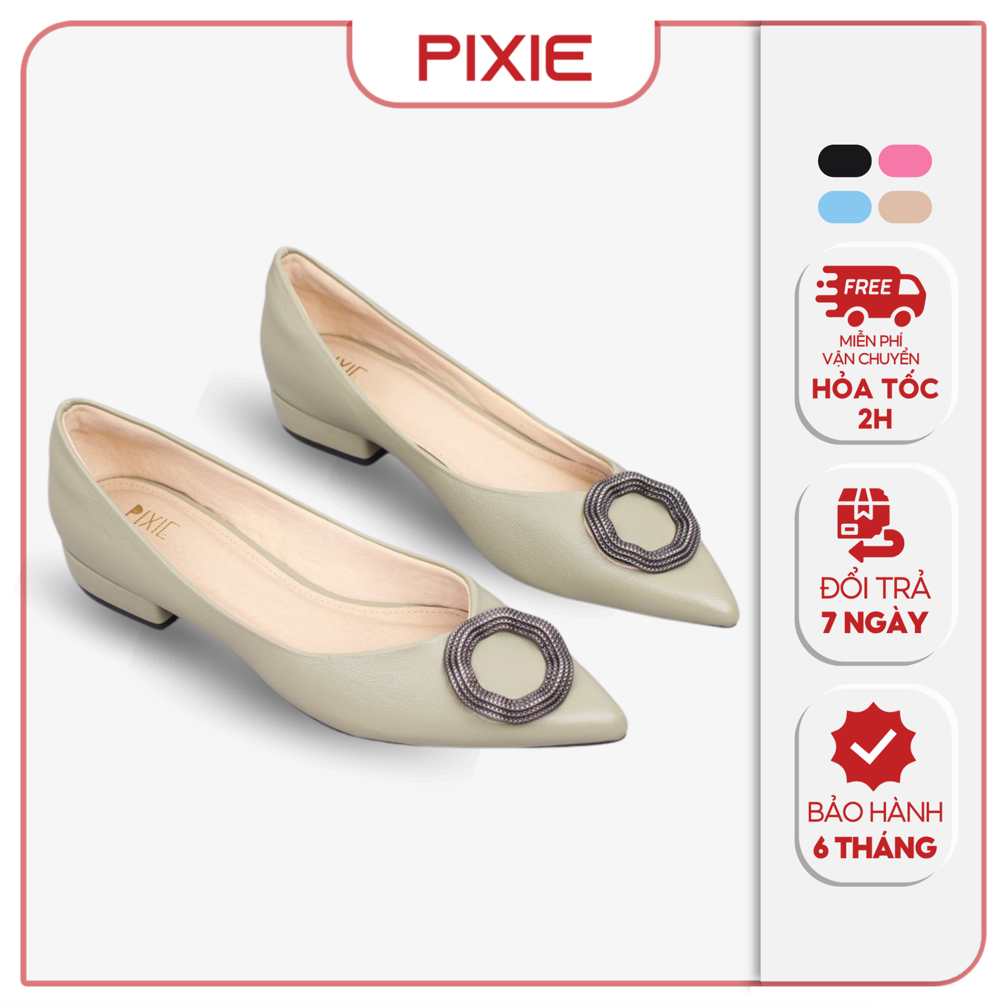 Giày Búp Bê Mũi Nhọn Khoá Xích Pixie X688