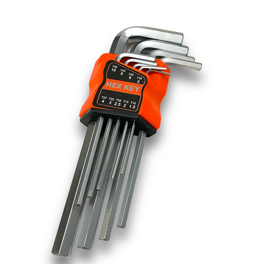 Bộ lục giác thuần 9 cây chữ L thép 45# 1.5-10mm là dụng cụ chuyên dụng để tháo vặn bu lông, ốc vít lục giác.