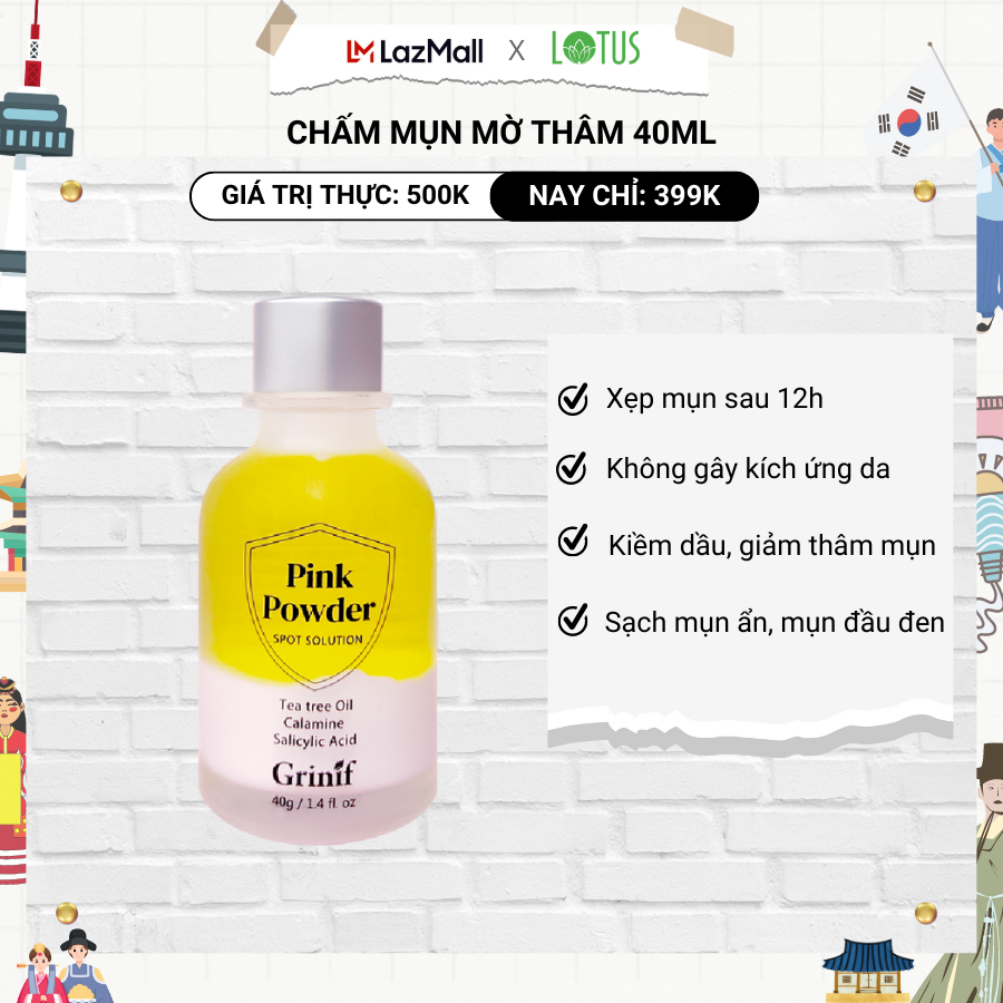 Tinh dầu đặc trị mụn xóa vết thâm Grinif Pink Powder 40g