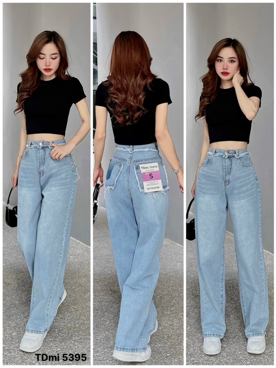 Quần jeans bò nữ ống rộng trơn  lưng cao -kiểu dáng hàn quốc ,quần bagy ống rộng , quần tây ống rộng