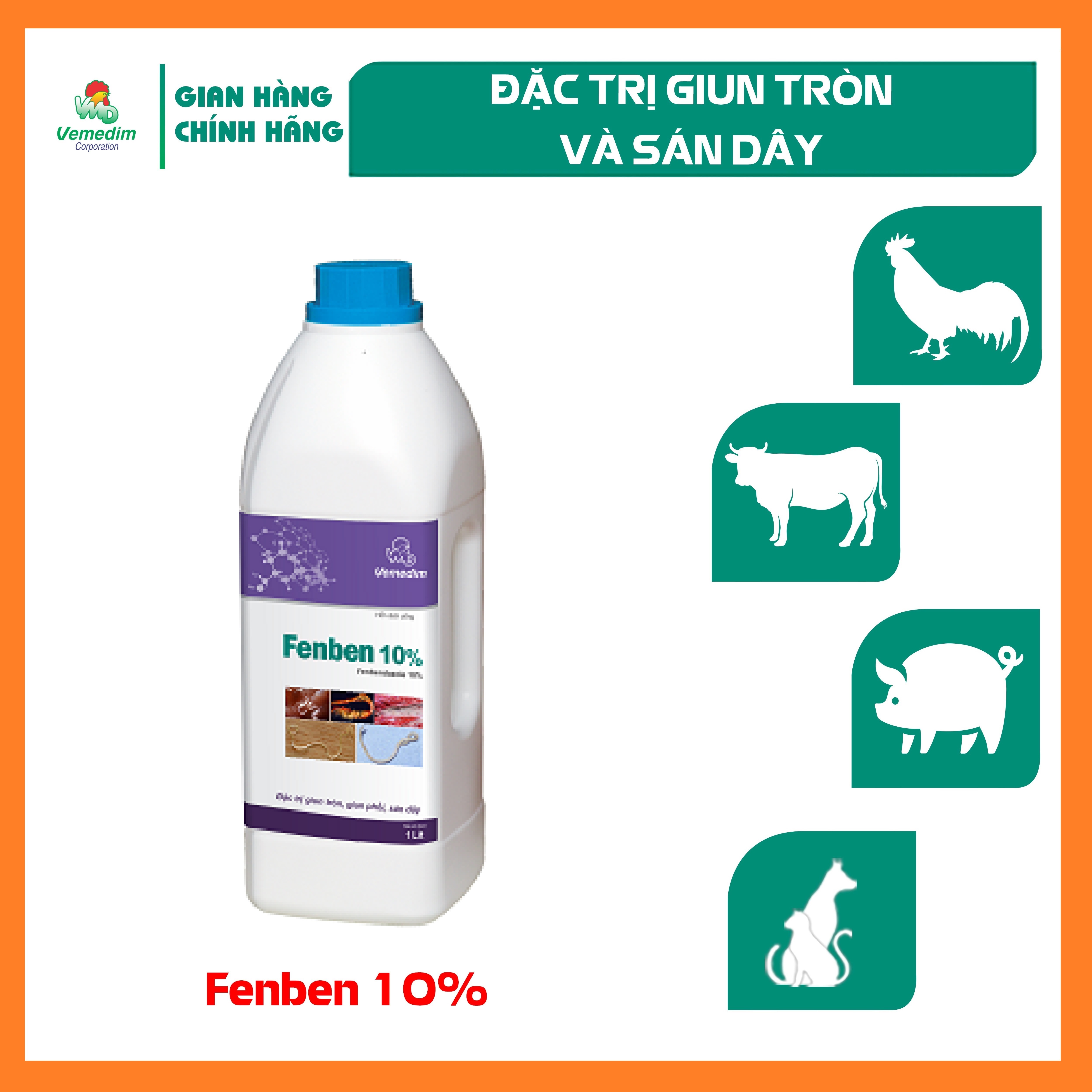 "Hoàn tiền đến 10%" Vemedim Fenben 10% uống phòng giun tròn và sán dây trên chó, mèo, chuột, thỏ, dùng được khi mang thai