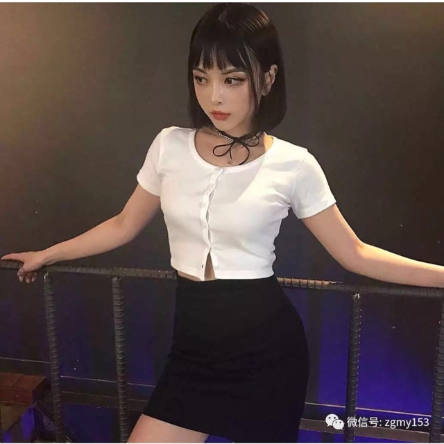 ANLY21 - ÁO CROPTOP THUN ÔM CÀI NÚT