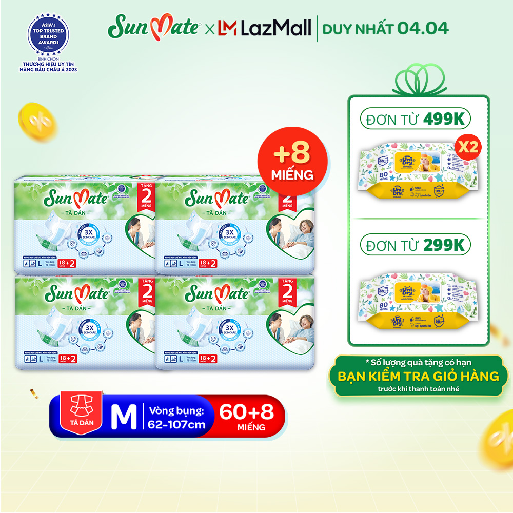 Combo 4 Tã dán người lớn SunMate size M/L/XL18 + 2 miếng