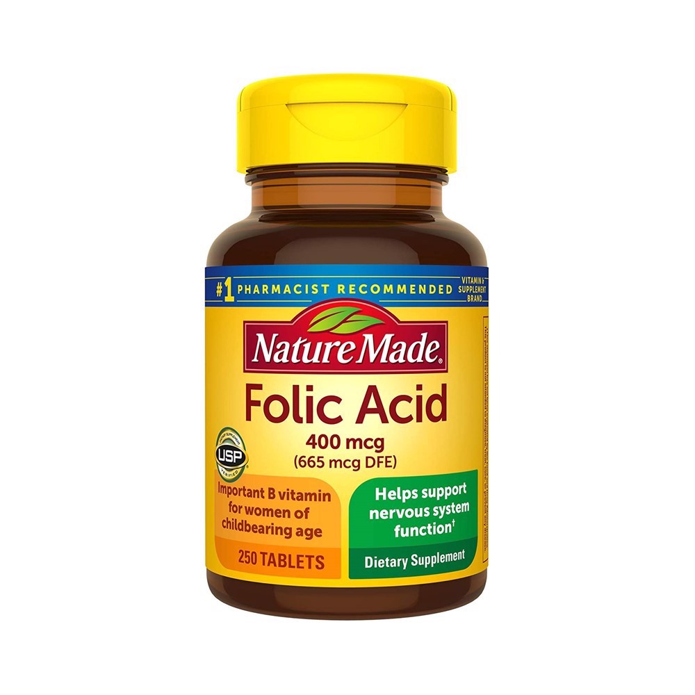 Viên hỗ trợ bổ sung acid folic 400mcg nature made 250 viên