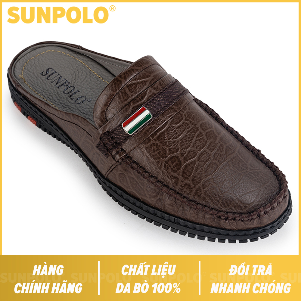 Giày sục nam da bò sunpolo sut275 nâu