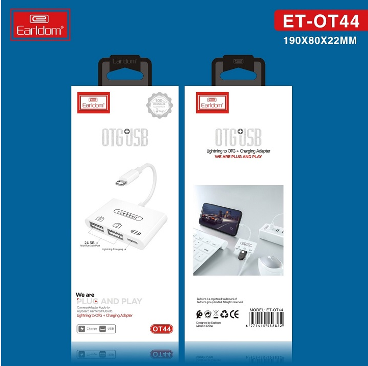 Cáp OTG Lightning sang 2 cổng USB và 1 cổng Lightning cho iPhone, iPad Earldom OT-44