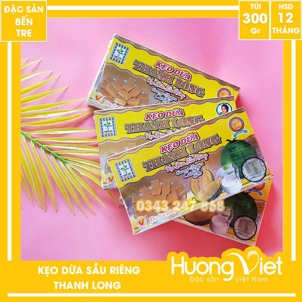 Kẹo dừa sầu riêng Thanh Long 300gr, kẹo dừa bến tre chính hãng