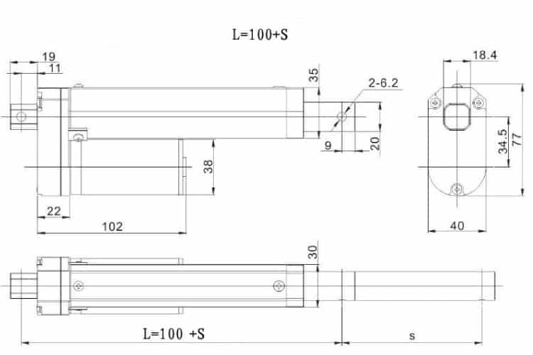 Xi Lanh điện 12V 50mm 90mm/s 100N