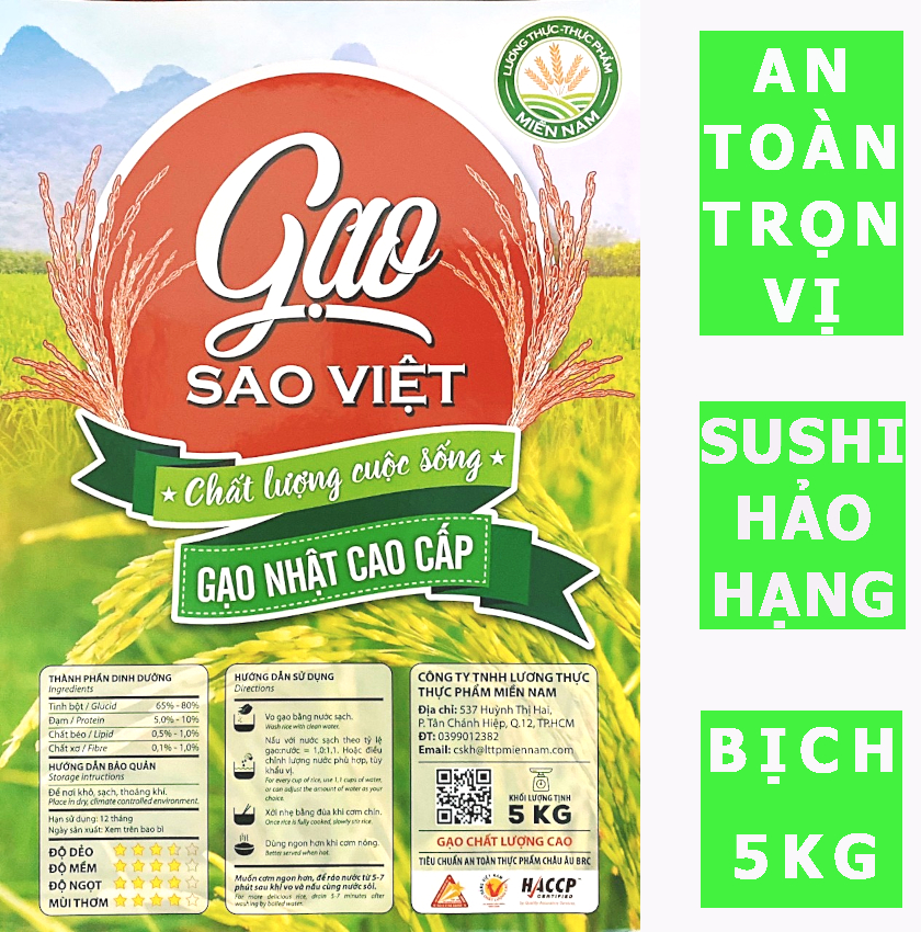 HCMGạo Nhật Cao Cấp Bịch 5kg - Gạo Sao Việt - Gạo Dẻo và Thơm - Sushi