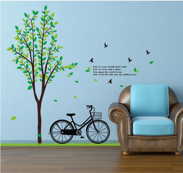 Decal trang trí Xe Đạp và Cành Cây size lớn
