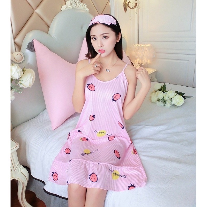 [Tặng Kèm Bịt Mắt] Váy Ngủ Cotton Cute Siêu Mát