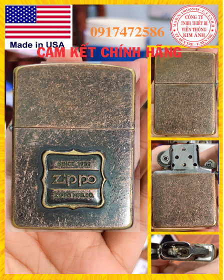 BẬT LỬA ZIPPO MỸ GIẢ CỔ EBLEM ZIPPO SINCE 1932, ĐÁY LỒI - MỘC NGƯỢC, SẢN XUẤT 1992