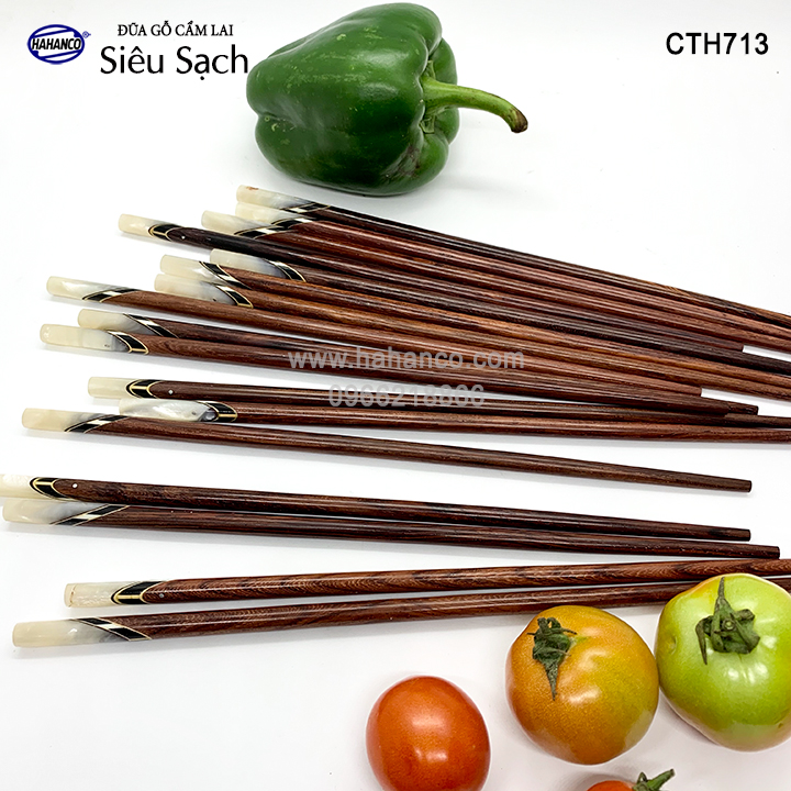 Đũa gỗ Cẩm Lai - đầu cẩm thạch chéo (10 đôi/Hộp) HAHAHNCO (CTH713)