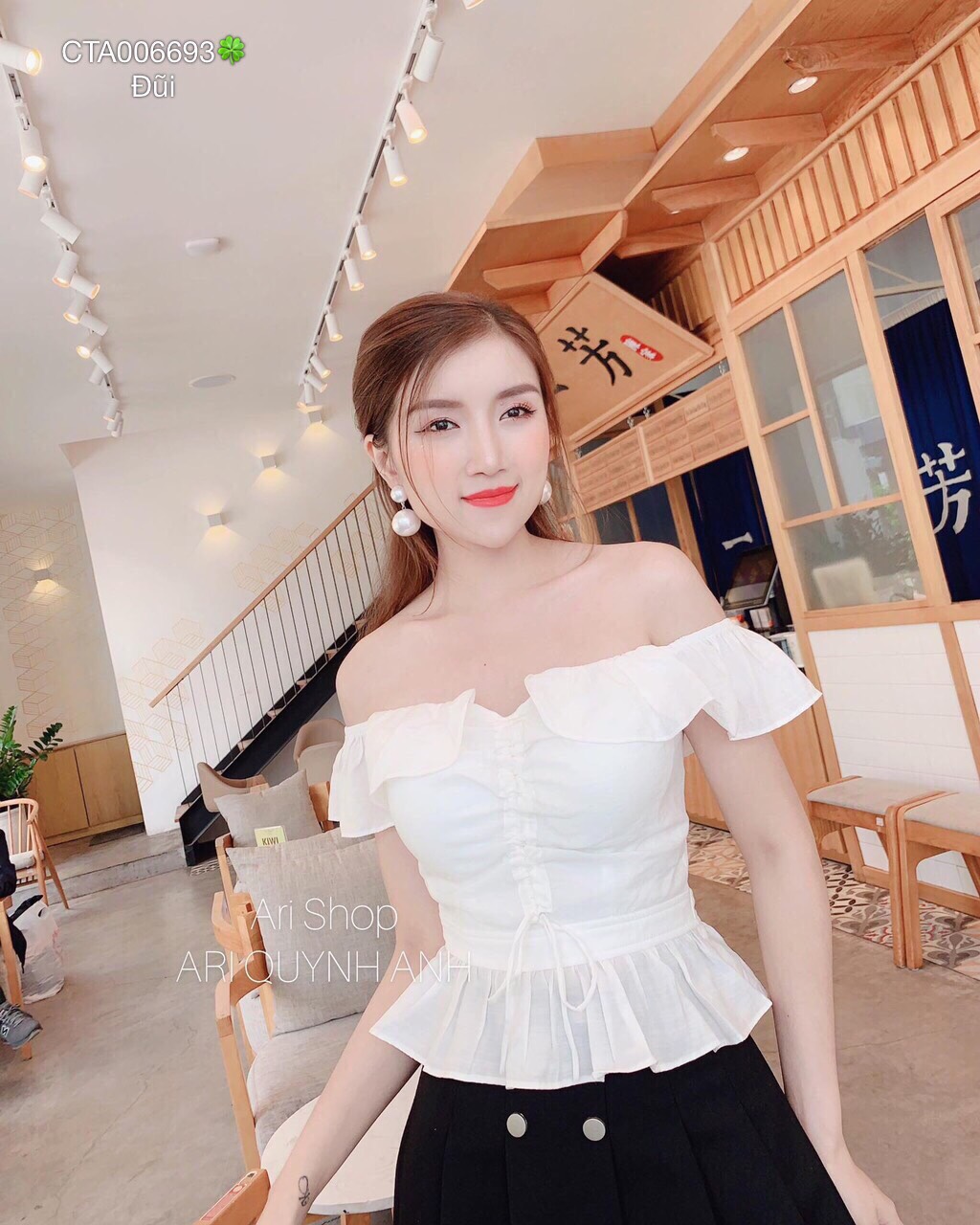 Áo bẹt vai phối dây rút giữa thân xòe xinh xắn TTSA0120
