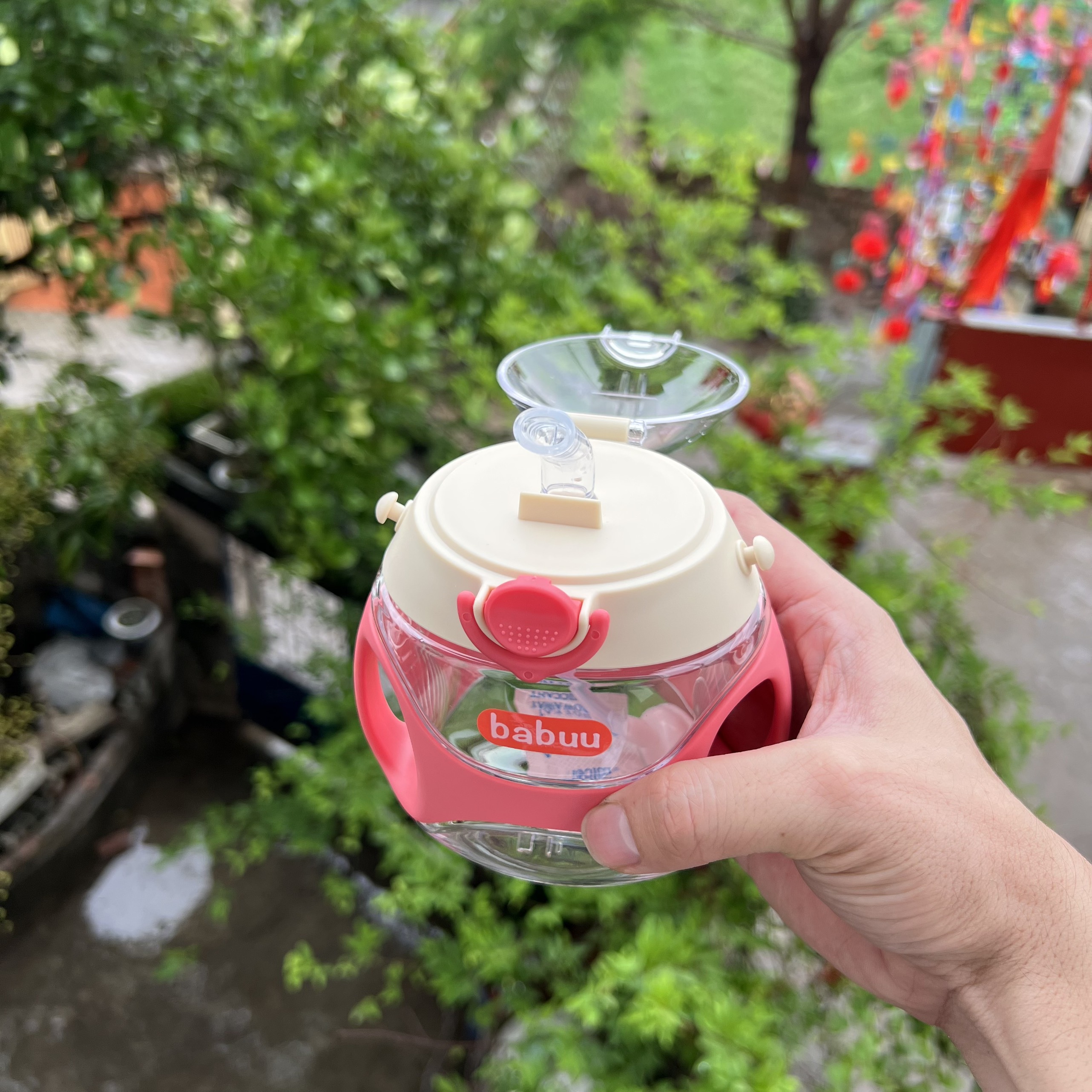 Bình Hút Babuu 330ml Kèm Van Chống Sặc,Dây Đeo
