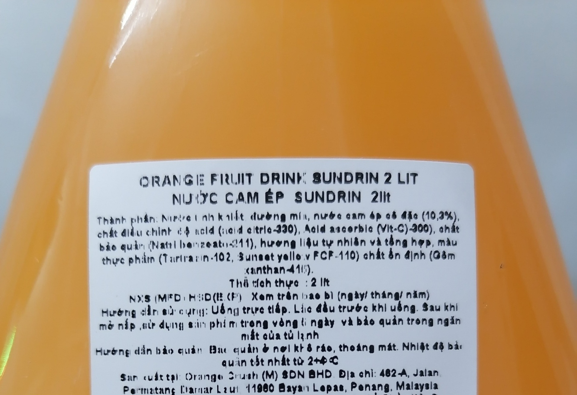 [Bình lớn 2 Lít - CAM] Nước ép trái cây [Malaysia] SUNDRIN Orange Fruit Drink (halal) (tmth-hk)