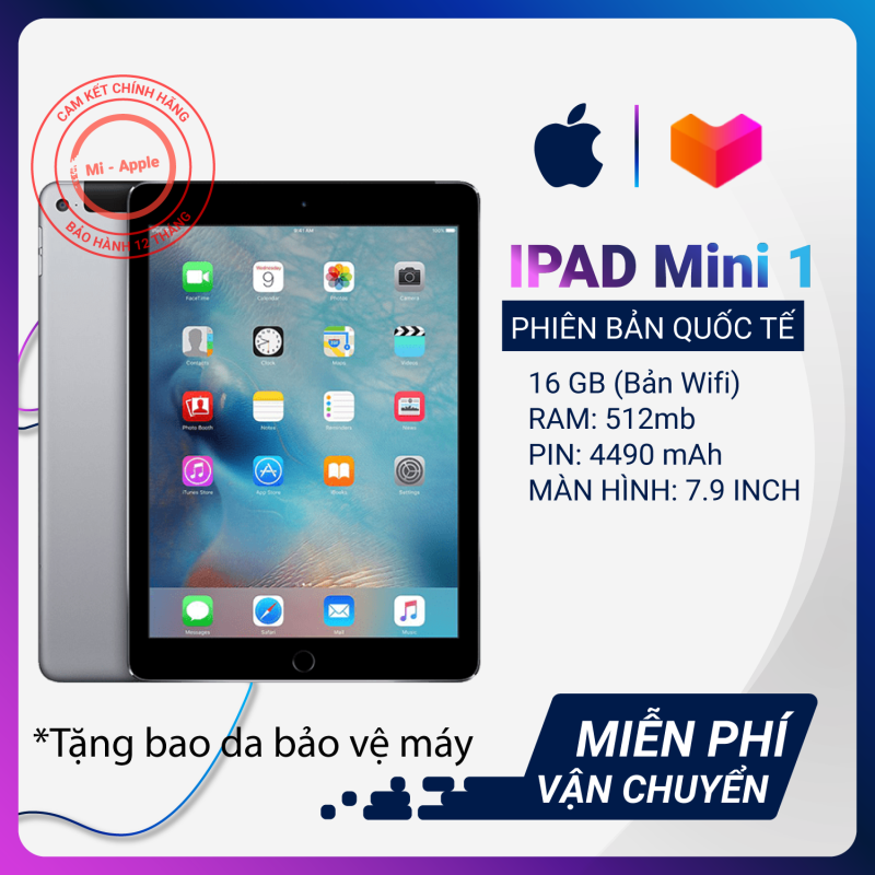 iPad mini 1 7.9 inch quốc tế chính hãng- Tặng bao da củ sạc dây sạc Bảo hành 6 tháng