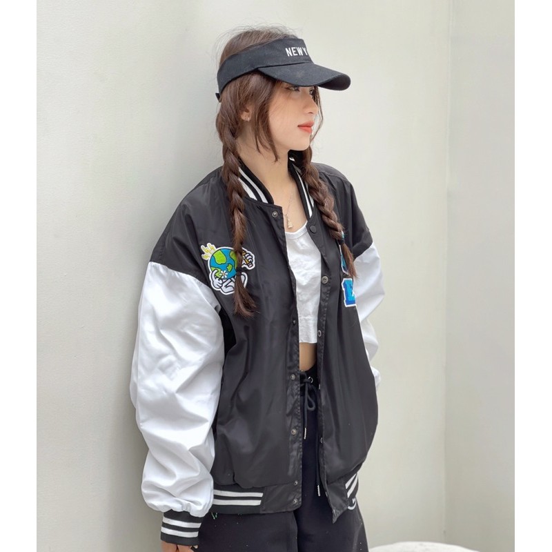 ÁO KHOÁC VARSITY THÊU MÀU ĐEN