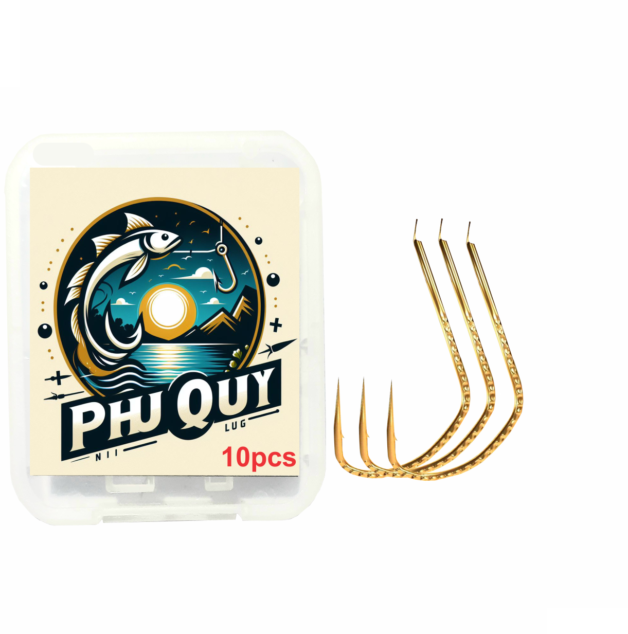 Hộp 10 Lưỡi Câu Cá Nanh Sói Mạ Vàng (Mã Y)