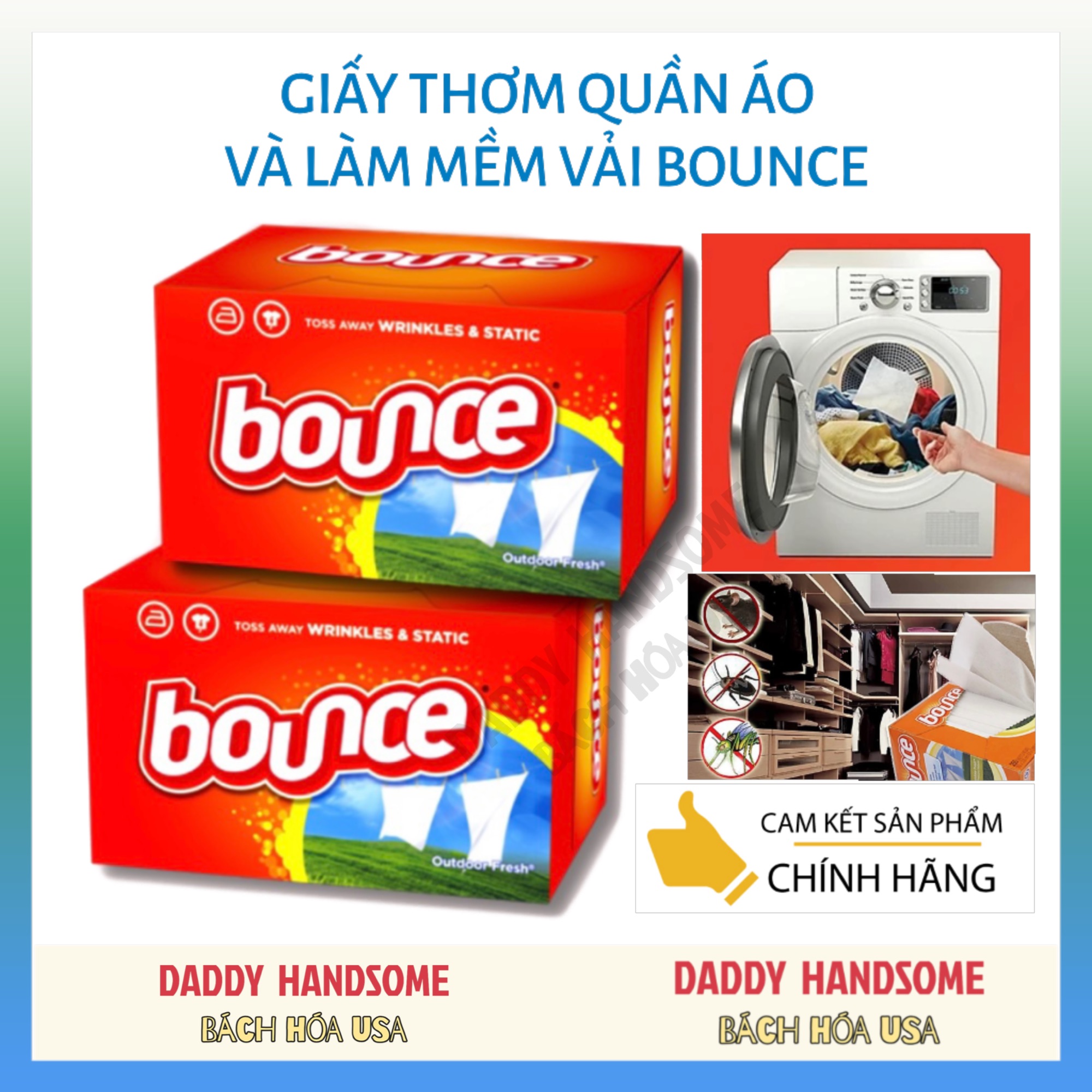 Giấy Thơm Quần Áo Bounce của mỹ Có tách lẻ 10 Tờ - 30 Tờ - 50 Tờ