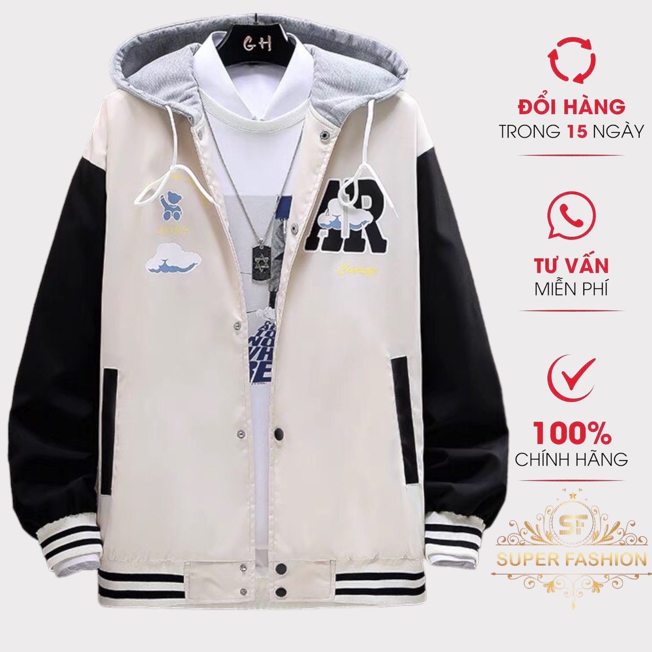 Áo khoác dù nam super fashion dây khóa kéo phối nón nỉ thời trang