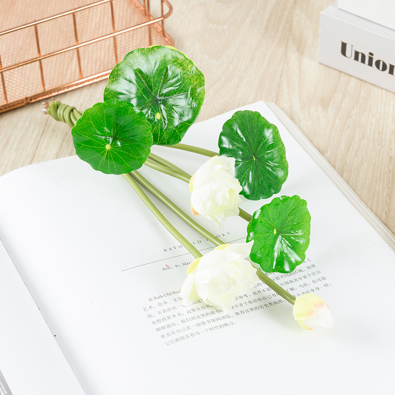 Cành hoa sen mini VI014 ( 2 bông 1 nụ 4 lá, cao 25cm), hoa giả trang trí