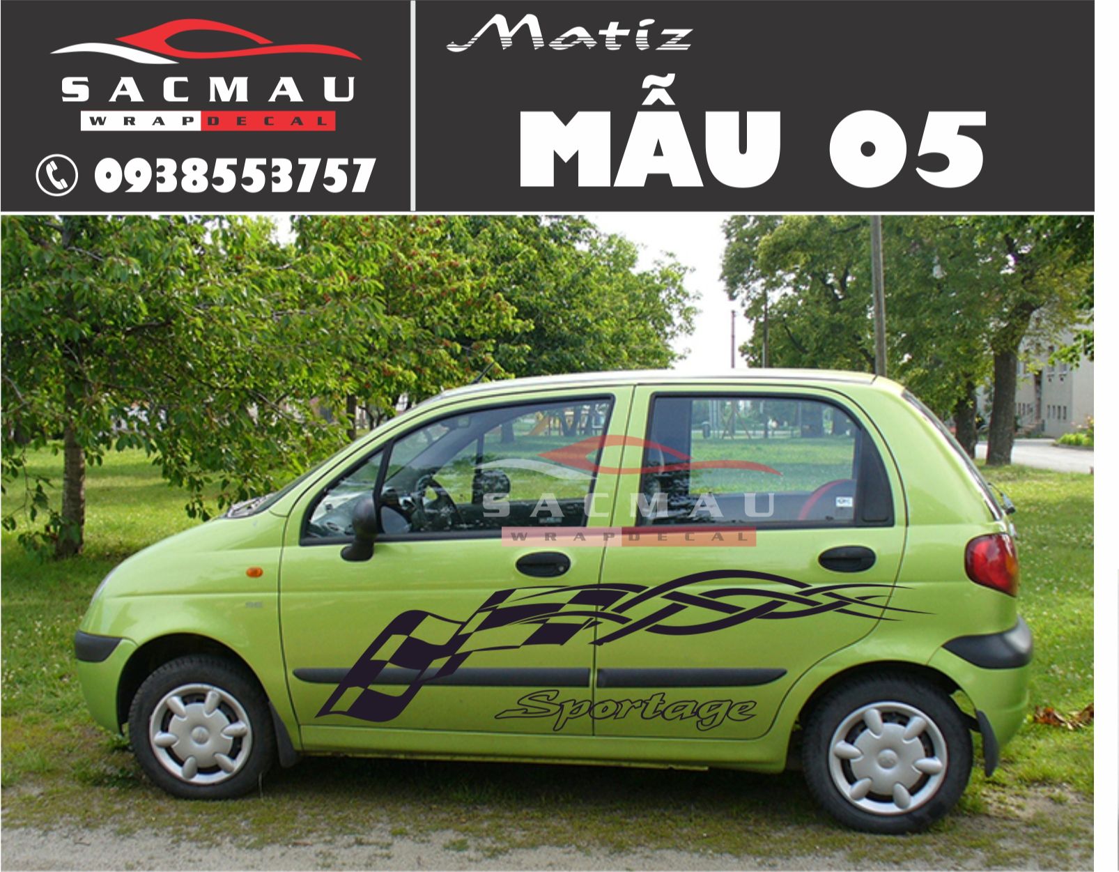 Tem dán xe Daewoo Matiz, tem dán xe ô tô thể thao