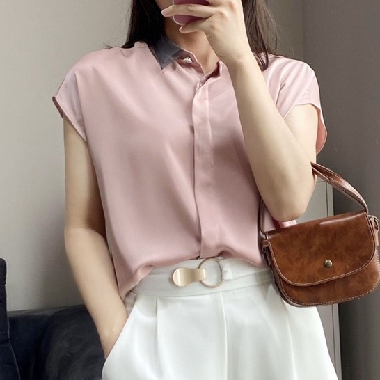 Áo Sơ Mi Lụa Satin Cổ Lưới Mềm Mịn