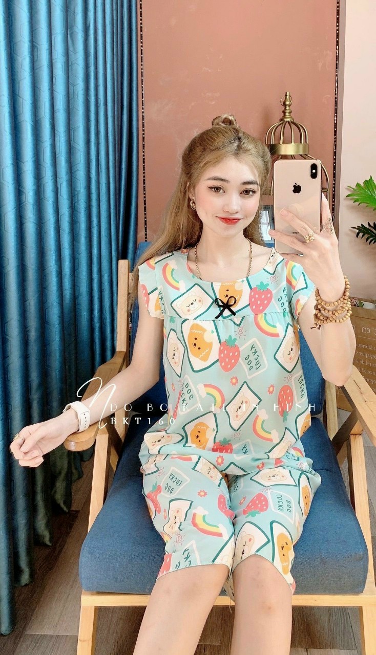 Đồ bộ mặc nhà kate lụa dễ thương hình cầu vồng