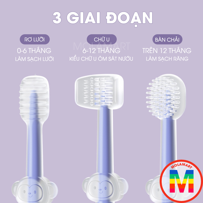 Sét rơ lưỡi bàn chải silicon cho bé từ 0-36 tháng (kèm hộp đựng màu vàng)