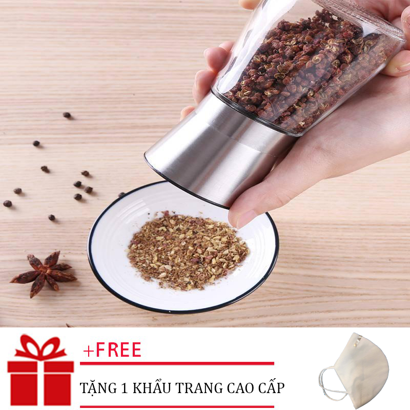 (Tặng Khẩu Trang Kháng Khuẩn Cao Cấp) Dụng cụ xay tiêu và đựng tiện dụng, xay hạt tiêu xay muối cối thủy tinh cao cấp