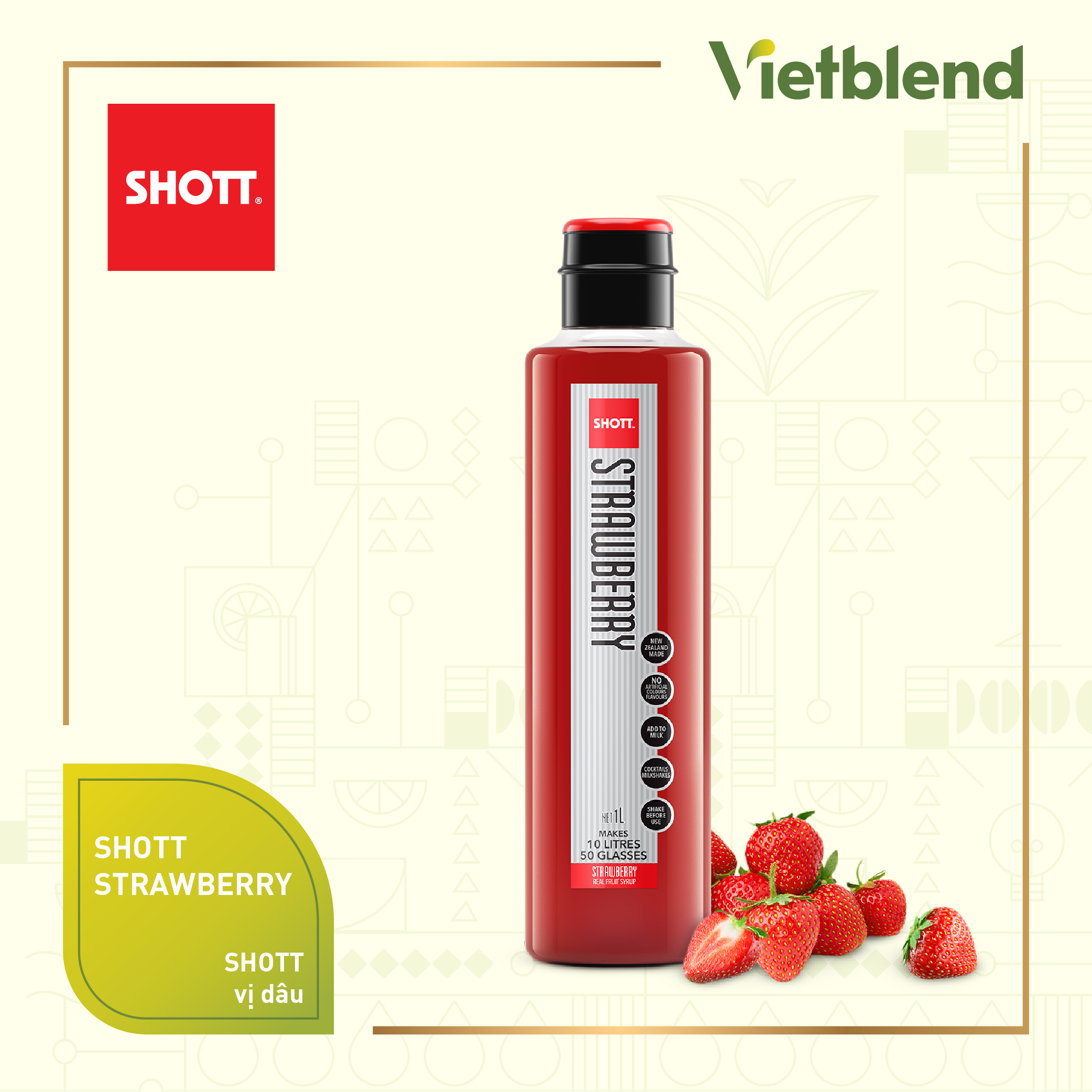 Syrup pha chế SHOTT - Vị Dâu Tây đặc  Sticky Strawberry - Chai 1L