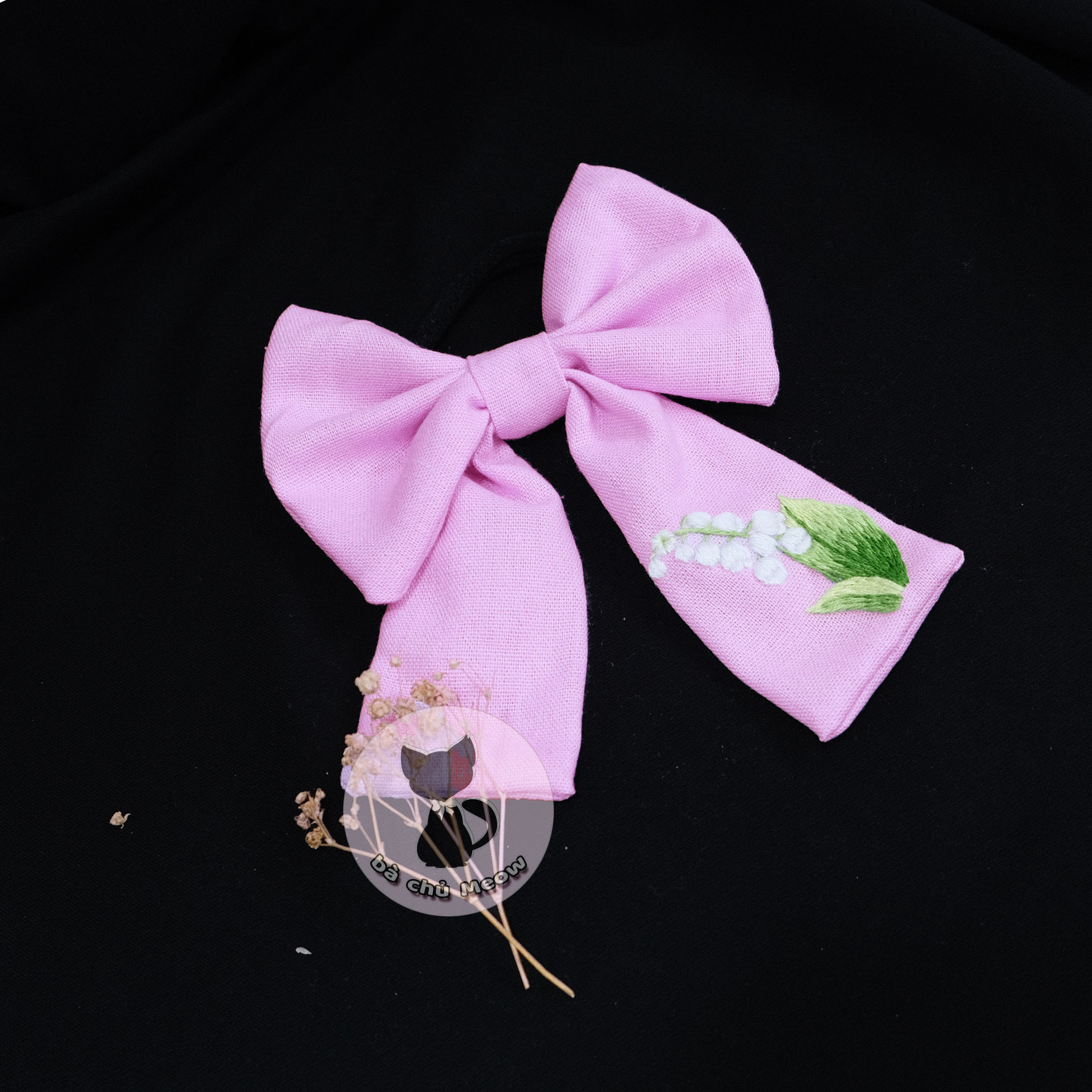 Đồ Cột Tóc Tím Cà - Dây Cột Tóc Thêu Tay - Scrunchies Thắt Nơ