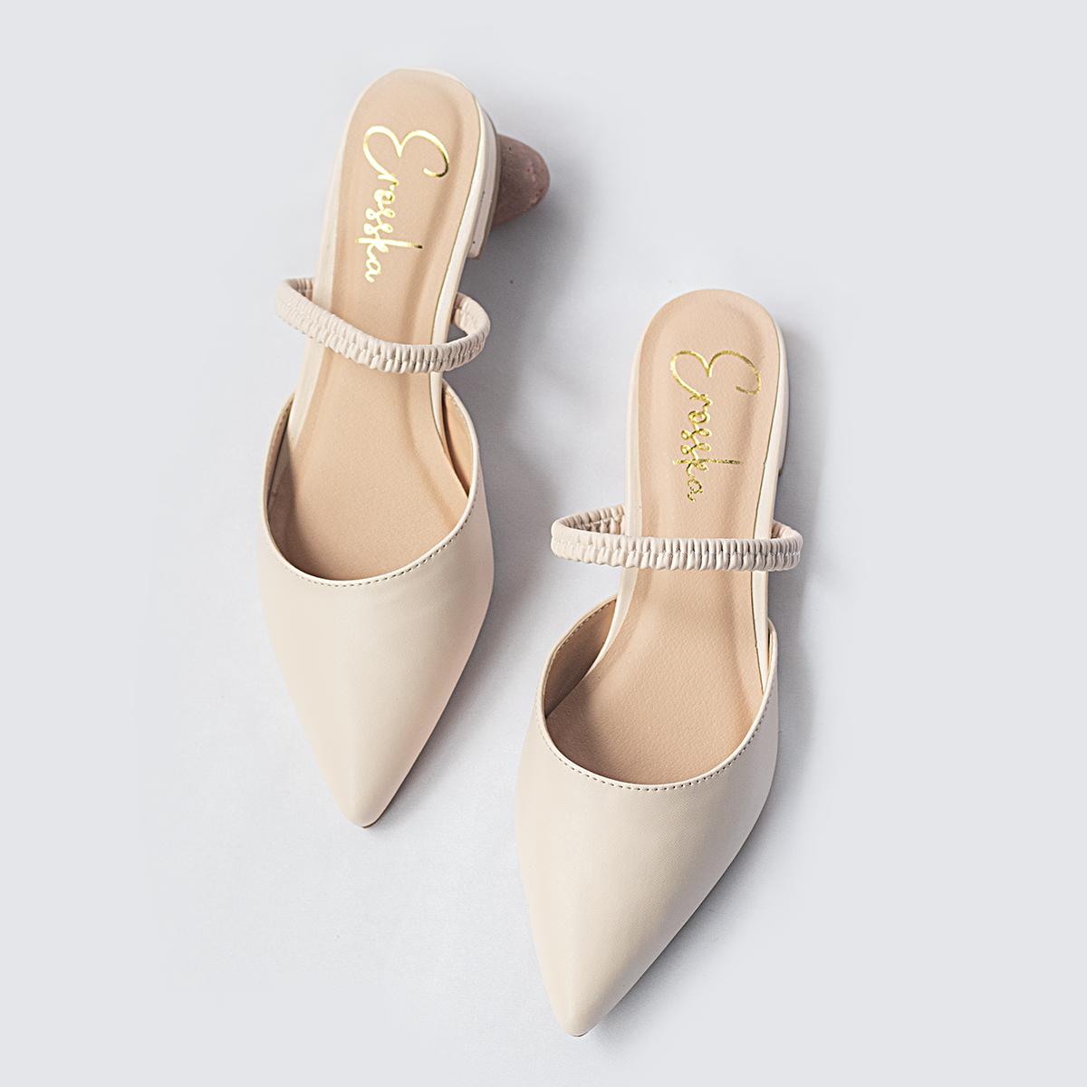 Giày nữ, giày cao gót slingback mũi nhọn cao 2cm phối dây thời trang kiểu dáng basic - EL002 (WH)