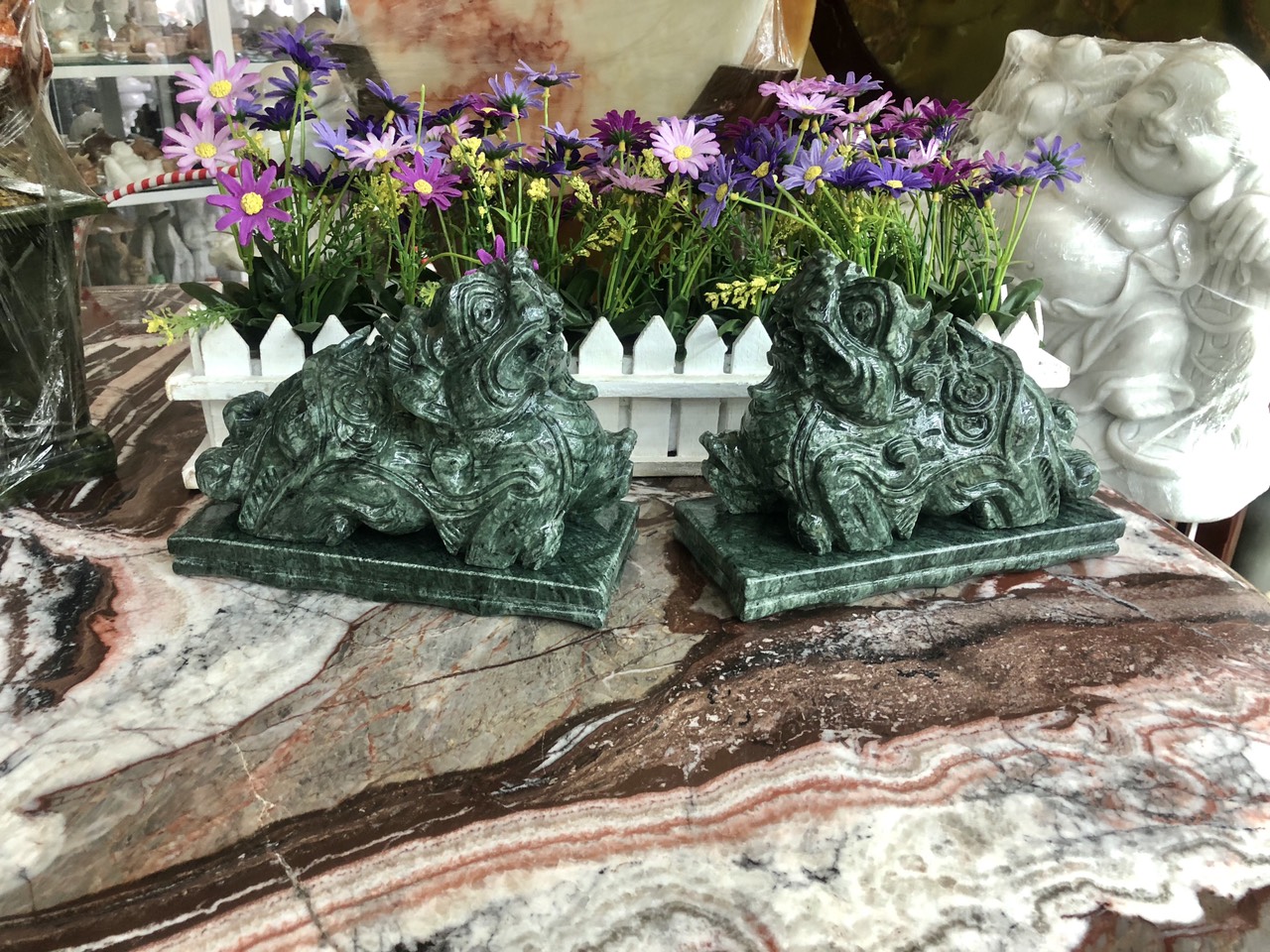 Cặp tỳ hưu phong thủy đá ngọc ấn độ - dài 20cm