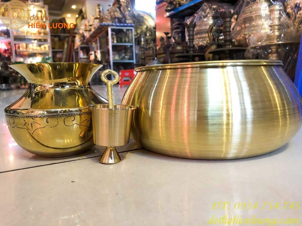 Bộ Ăn Trầu: Cơi Đựng Trầu 15cm, Ống Đựng Bã Trầu, Cối Giã Trầu Bằng Đồng - Bộ Âu Trầu Tặng Mẹ