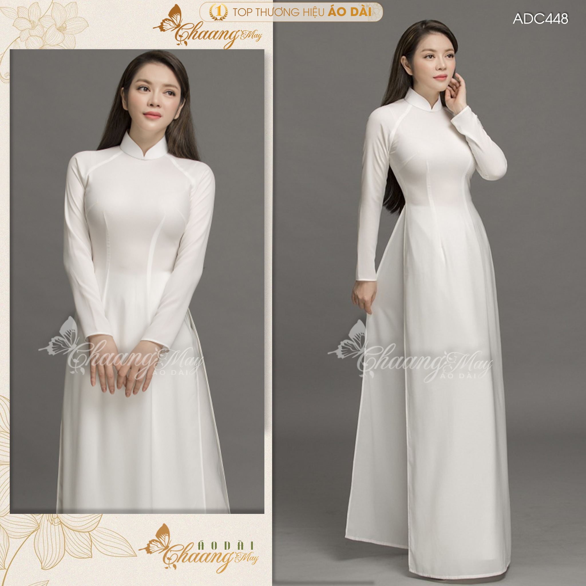 Áo dài trắng cao cấp Chaang may sẵn áo dài nữ truyền thống lụa Mỹ chụp hình dự tiệc cưới đi lễ đẹp ADC448