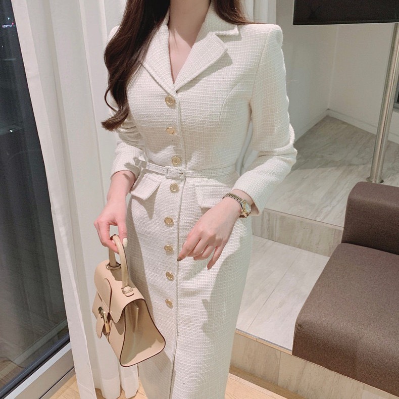CATI Đầm midi dạ cổ vest - kèm belt 4 màu (1547)