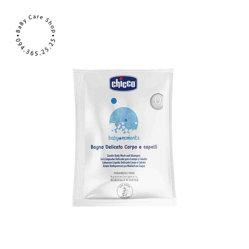 Sữa tắm gội chiết xuất Yến Mạch, Hoa cúc 0M+ Chicco - gói du lịch 7ml tiện lợi